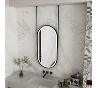 Renmlion Espejo de baño Ovalado de Pared con Luces LED，Espejo de Techo con Marco de Metal Negro e iluminación, Espejo de tocador suspendido para Sala de Estar y Dormitorio(50cmx70cm)