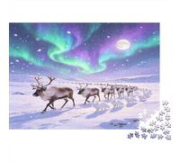 Reno ártico Auroras Boreales Puzzle de 1000 Piezas Papel Puzzle para Adultos Paisaje nevado Puzzle para Toda la Familia Relajación Regalo Decoración Hogar 70x50cm/1000pcs