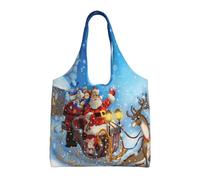 Reno de Navidad de Santa Claus,Bolsas de mano reutilizables, bolsas de supermercado, bolso de hombro de lona de gran capacidad