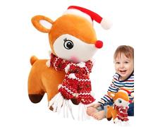 Reno de Navidad relleno, peluche de alce de Navidad de 18 cm - juguete de peluche de alce abrazable, felpa suave de alce con sombrero de Navidad con bufanda para la decoración del hogar inver
