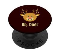Reno de Navidad Rudolph Ciervo Cuernos Oh Querido Divertido Lindo PopSockets PopGrip Adhesivo