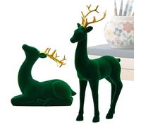Reno de Santa Claus - Escultura de ciervo bloqueado,2 piezas rojo y verde de pie y sentado alce estatuas para Oficina Mesa Noche Fiesta Cocina
