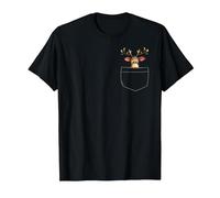 Reno en un Bolsillo Divertido Navidad Adolescentes Santa Claus Navidad Camiseta, Hombre, Negro, 3XL