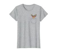Reno en un Bolsillo Divertido Navidad Adolescentes Santa Claus Navidad Camiseta, Mujer, Gris Jaspeado, L