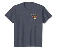 Reno en un Bolsillo Divertido Navidad Adolescentes Santa Claus Navidad Camiseta, Niños, Azul Jaspeado, 4 años