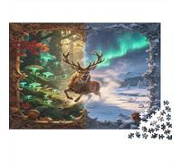 Reno Majestuoso Bosque Ártico Puzzle de 1000 Piezas Papel Adultos Noche Aurora Juego de Puzzle 1000 Piezas Relajación Familia Hogar 38x26cm/1000pcs