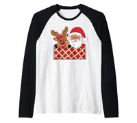 Reno navideño de Papá Noel Camiseta Manga Raglan