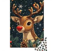 Reno Navideño Puzzle de 1000 Piezas para Adultos Escena Noche Nevada Juego de Puzzle 1000 Piezas Relajación Familia Decoración 52x38cm/1000pcs