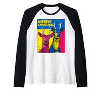 Reno Pop Art Merry Christmas Xmas - Figura Decorativa navideña Camiseta Manga Raglan