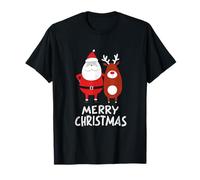 Reno Santa Claus Merry Christmas Lindo Navidad Camiseta