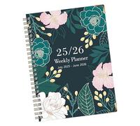 Renopfect Cuaderno de Anillas | Cuaderno A5,Julio 2025 a Junio 2026 Estético A5 Espiral con Diseño Floral Papel Grueso Cuadrícula Inglés Para Diario, Estudiar, Notas de Campo, Bocetos, Investigación y