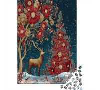 Renos en el Campo nevado, Flores Doradas Rompecabezas para Adultos || 38x26cm/1000pcs Juegos Educativos De Decoración del Hogar