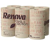 RENOVA Papel Higiénico Love & Action, 108 Rollos, Kraft, FSC | 108 rollos ecológicos, doble capa, 130 servicios por rollo, papel reciclado kraft, FSC y Ecolabel