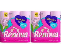 Renova Papel Higiénico SkinCare Lotion | 12 Rollos Locionados | Papel Rosado 3 Capas | Rollos XXL | Certificado FSC® (Paquete de 2)