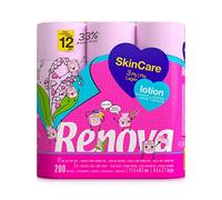 Renova Papel Higiénico SkinCare Lotion | 12 Rollos Locionados | Papel Rosado 3 Capas | Rollos XXL | Certificado FSC®