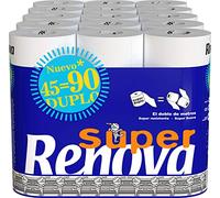 Renova Papel Higiénico Super Duplo | 45 Rollos Dobles equivalentes a 90 Rollos Estándar | Papel Blanco