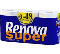 RENOVA Papel Higiénico Super Triple, 6=18 Rollos, 2 capas, Extrasuave