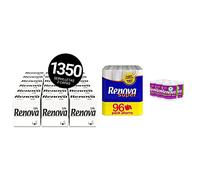 RENOVA Servilletas BLK, 1.350 Servilletas Premium Blancas, Tamaño Grande, 2 Capas & Papel Higiénico Super | 96 Rollos