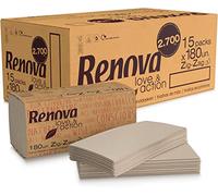 RENOVA Toallas Secamanos Zig-Zag Love & Action, 15x180 Uds, 2.700 en total | 15 paquetes de 180 unidades, 2.700 toallas en total, papel kraft ecológico, 2 capas, FSC y Ecolabel