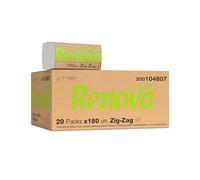 Renova Toallas Secamanos Zig-Zag Renovagreen, Papel Reciclado 2 Capas, Certificado FSC y Ecolabel, 20 Paquetes de 180 Unidades, 3600 Toallas