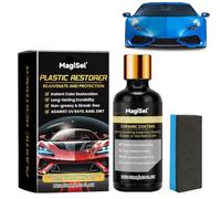 Renovador Plasticos Coche, Restaurador de Plásticos con Revestimiento Cerámico para Coches, Abrillantador de neumaticos, Renovador Plástico, Caucho y Cuero- 50 ml + Esponja de Aplicación Incluida