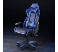 Renovation House - Silla giratoria de piel sintética para videojuegos, con reposacabezas y almohada lumbar, respaldo alto, color azul, 67 x 122 cm, 132 cm