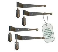 Renovators Supply Manufacturing Black Offset Strap Lift Off Pintle Hinge 11" X 2 5/8" Wrought Iron Pin Hinges for Shutters, Exterior Window Doors Or Gates Offsets with Hardware Pack of 4