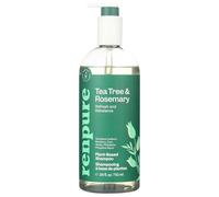 Renpure Champú refrescante y reequilibrio de árbol de té y romero a base de plantas, calma el cuero cabelludo seco, proporciona humedad y brillo, elimina la suciedad del cabello, sin tintes