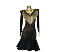 RENQIDD Vestido Clásico De Baile De Salón Traje De Competición De Cha Cha Latino De Manga Larga Ropa De Baile De Tango con Cuello En V Falda De Actuación De Salsa con Flecos para Samba,A,XXS