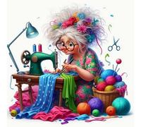 Renqidian Kit de Pintura de Diamantes 5D Abuela con máquina de coser DIY Adultos y Niños Diamantes Cristal Artes Bordado Decoración de La Pared Del Hogar 50x50 cm