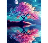 Renqidian Kit de Pintura de Diamantes 5D Árbol Reflexiones DIY Adultos y Niños Diamantes Cristal Artes Bordado Decoración de La Pared Del Hogar 40x50 cm