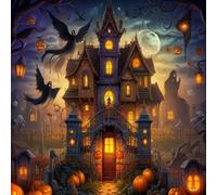 Renqidian Kit de Pintura de Diamantes 5D Casa encantada de Halloween DIY Adultos y Niños Diamantes Cristal Artes Bordado Decoración de La Pared Del Hogar 50x50 cm