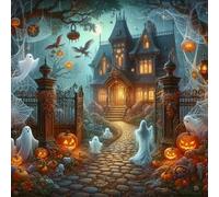 Renqidian Kit de Pintura de Diamantes 5D Casa encantada de Halloween DIY Adultos y Niños Diamantes Cristal Artes Bordado Decoración de La Pared Del Hogar 50x50 cm