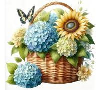 Renqidian Kit de Pintura de Diamantes 5D Cesta de flores y mariposas DIY Adultos y Niños Diamantes Cristal Artes Bordado Decoración de La Pared Del Hogar 50x50 cm