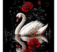 Renqidian Kit de Pintura de Diamantes 5D Cisne blanco y flores rojas DIY Adultos y Niños Diamantes Cristal Artes Bordado Decoración de La Pared Del Hogar 50x50 cm