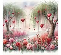 Renqidian Kit de Pintura de Diamantes 5D Flor corazón sauce llorón Principiantes DIY Diamond Painting Kit para Principiantes Decoración del Hogar 50x50cm