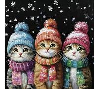 Renqidian Kit de Pintura de Diamantes 5D Gatito con copos de nieve DIY Adultos y Niños Diamantes Cristal Artes Bordado Decoración de La Pared Del Hogar 50x50 cm