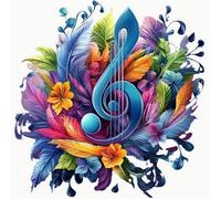 Renqidian Kit de Pintura de Diamantes 5D Notas musicales con plumas y flores DIY Adultos y Niños Diamantes Cristal Artes Bordado Decoración de La Pared Del Hogar 50x50 cm