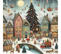 Renqidian Kit de Pintura de Diamantes 5D Paisaje navideño DIY Adultos y Niños Diamantes Cristal Artes Bordado Decoración de La Pared Del Hogar 50x50 cm