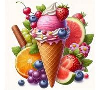 Renqidian Kit de Pintura de Diamantes 5D Postres, frutas y helados DIY Adultos y Niños Diamantes Cristal Artes Bordado Decoración de La Pared Del Hogar 50x50 cm