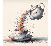 Renqidian Kit de Pintura de Diamantes 5D Tetera con flores DIY Adultos y Niños Diamantes Cristal Artes Bordado Decoración de La Pared Del Hogar 50x50 cm