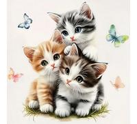 Renqidian Kit de Pintura de Diamantes 5D Tres gatitos adorables DIY Adultos y Niños Diamantes Cristal Artes Bordado Decoración de La Pared Del Hogar 50x50 cm
