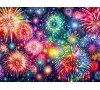 Renqidian Kit de Punto de Cruz Para Estampado Fuegos artificiales deslumbrantes 11CT Quilates Adultos Kits de Bordado Preimpreso,Decoración Del Hogar 40x50 cm