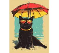 Renqidian Kit de Punto de Cruz Para Estampado Gatito negro 11CT Quilates Adultos Kits de Bordado Preimpreso,Decoración Del Hogar 40x50 cm
