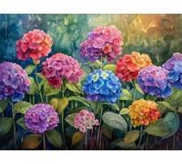 Renqidian Kit de Punto de Cruz Para Estampado Hortensias 11CT Quilates Adultos Kits de Bordado Preimpreso,Decoración Del Hogar 40x50 cm