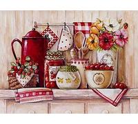Renqidian Kit de Punto de Cruz Para Estampado Utensilios de cocina 11CT Quilates Adultos Kits de Bordado Preimpreso,Decoración Del Hogar 40x50 cm