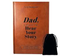 RenSton Regalo para el día del padre, papá, quiero escuchar tu historia, diario con bolsa de terciopelo negro, letras de lámina dorada negra, tapa dura envuelta en cuero, regalo de cumpleaños y Acción