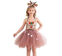Rentier-Outfit für Kinder - Tutu-Rock-Zubehör | Festliches Kostüm mit Geweih-Stirnband zum Spielen, Schauspiel, Geburtstag, Urlaub, Festumzug, Schulauftritt, Anziehfeier, schickes Kostüm, Innen- und A