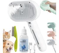Renu Dog Brush, Freshfur Shower Brush+bathing Solution, Chewie Steam Brush for Dogs Shedding, 3 in 1 Rechargeable Steams Cat Brushes Self Cleaning Hair Removal Grooming Supplies Tool(Blanco)