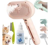 Renu Dog Brush, Freshfur Shower Brush+bathing Solution, Chewie Steam Brush for Dogs Shedding, 3 in 1 Rechargeable Steams Cat Brushes Self Cleaning Hair Removal Grooming Supplies Tool(Pink)